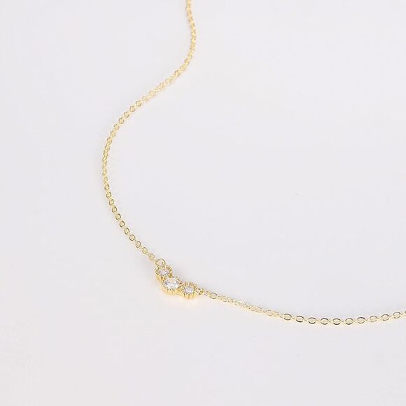 3 Simulated Diamond Solitaire Necklace, Trio CZ Diamond Pendant, Layering Chain - Picture 5 of 5